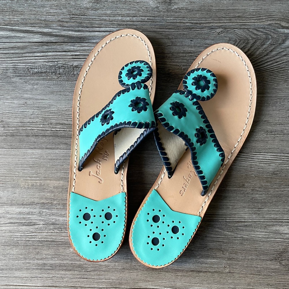 Jack Rodgers Teal and Navy Leather Sandal